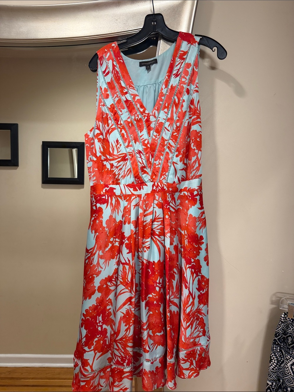 Banana Republic Coral & Light Blue Floral V-Neck Midi Dress